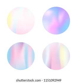Gradient mesh abstract backgrounds set. Futuristic holographic backdrop with gradient mesh. 90s, 80s retro style. Iridescent graphic template for brochure, flyer, poster, wallpaper, mobile screen.