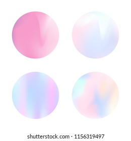 Gradient mesh abstract backgrounds set. Plastic holographic backdrop with gradient mesh. 90s, 80s retro style. Iridescent graphic template for banner, flyer, cover, mobile interface, web app.