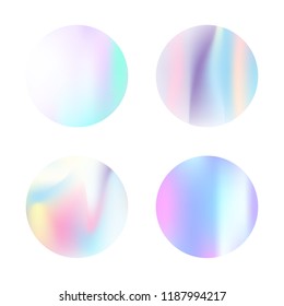 Gradient mesh abstract backgrounds set. Trendy holographic backdrop with gradient mesh. 90s, 80s retro style. Iridescent graphic template for banner, flyer, cover, mobile interface, web app.