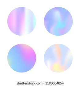 Gradient mesh abstract backgrounds set. Liquid holographic backdrop with gradient mesh. 90s, 80s retro style. Iridescent graphic template for banner, flyer, cover, mobile interface, web app.