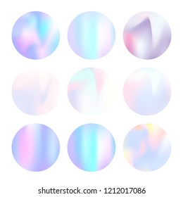 Gradient mesh abstract backgrounds set. Minimal holographic backdrop with gradient mesh. 90s, 80s retro style. Iridescent graphic template for banner, flyer, cover, mobile interface, web app.