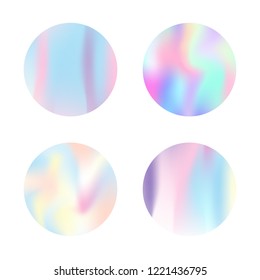 Gradient mesh abstract backgrounds set. Multicolor holographic backdrop with gradient mesh. 90s, 80s retro style. Pearlescent graphic template for banner, flyer, cover, mobile interface, web app.