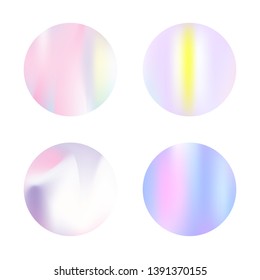 Gradient mesh abstract backgrounds set. Colorful holographic backdrop with gradient mesh. 90s, 80s retro style. Pearlescent graphic template for banner, flyer, cover, mobile interface, web app.