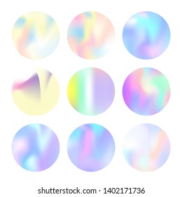 Gradient mesh abstract backgrounds set. Stylish holographic backdrop with gradient mesh. 90s, 80s retro style. Pearlescent graphic template for banner, flyer, cover, mobile interface, web app.