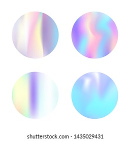 Gradient mesh abstract backgrounds set. Trendy holographic backdrop with gradient mesh. 90s, 80s retro style. Iridescent graphic template for banner, flyer, cover, mobile interface, web app.