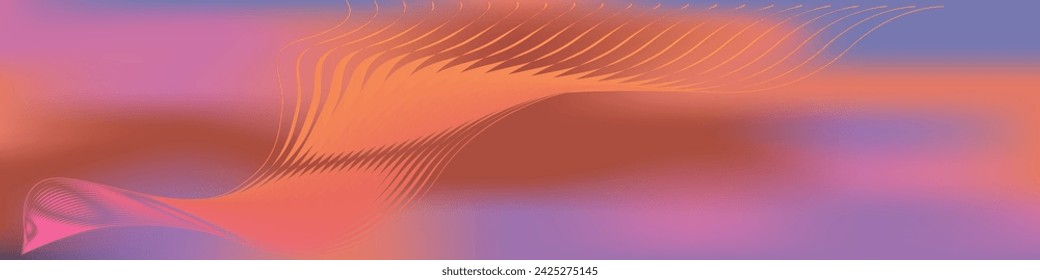 Gradient mesh background blurred waves with abstract shape lines. Bright vector pattern of summer and spring sunset sky colors pink, purple, orange, lilac. Banner design with copy space