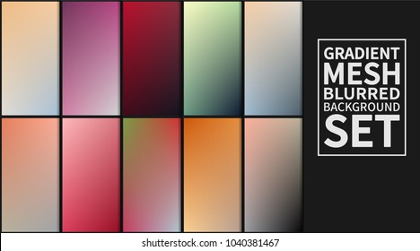 Gradient mesh background set. Colorful blurred backgrounds. Vector illustration.