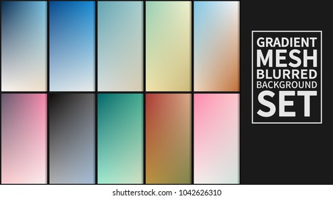 Gradient mesh background set. Colorful blurred backgrounds. Vector illustration.