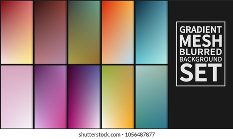 Gradient mesh background set. Colorful blurred backgrounds. Vector illustration.