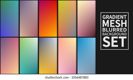 Gradient mesh background set. Colorful blurred backgrounds. Vector illustration.