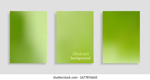 Gradient mesh background. Set green smooth vertical banners in A4 format. Collection abstract backgrounds. Mock up poster. Vector illustration. Modern design card, brochure, wallpaper, wrapping. Stock