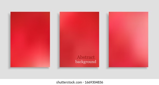 Gradient mesh background. Set red smooth vertical banners in A4 format. Abstract vector illustration. Shades of red and pink colors. Сolorful design for flyer, brochure, wallpaper, web site. Stock.