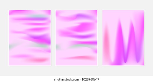 Gradient Mesh Backgrounds Set in Futuristic Style. Vector Mesh Templates. Minimal Holographic Backgrounds for Cover, Presentation, Book, Card, Report, Poster, Brochure, Magazine. Gradient Abstraction