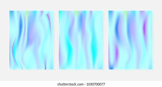 Gradient Mesh Backgrounds Set in Futuristic Style. Vector Mesh Templates. Minimal Holographic Backgrounds for Cover, Presentation, Book, Card, Report, Poster, Brochure, Magazine. Gradient Abstraction