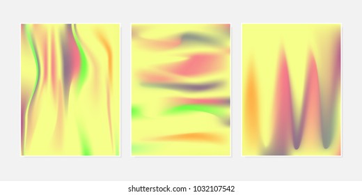 Gradient Mesh Backgrounds Set in Futuristic Style. Vector Mesh Templates. Minimal Holographic Backgrounds for Cover, Presentation, Book, Card, Report, Poster, Brochure, Magazine. Gradient Abstraction