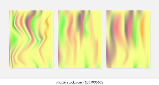 Gradient Mesh Backgrounds Set in Futuristic Style. Vector Mesh Templates. Minimal Holographic Backgrounds for Cover, Presentation, Book, Card, Report, Poster, Brochure, Magazine. Gradient Abstraction