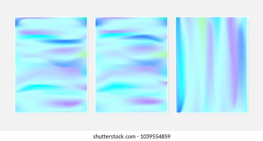 Gradient Mesh Backgrounds Set in Futuristic Style. Vector Mesh Templates. Minimal Holographic Backgrounds for Cover, Presentation, Book, Card, Report, Poster, Brochure, Magazine. Gradient Abstraction