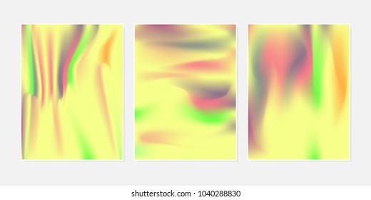 Gradient Mesh Backgrounds Set in Futuristic Style. Vector Mesh Templates. Minimal Holographic Backgrounds for Cover, Presentation, Book, Card, Report, Poster, Brochure, Magazine. Gradient Abstraction