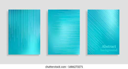 Gradient mesh blurred background. Set smooth vertical banners in A4 format aqua color. Collection abstract backgrounds with thin lines. Vector illustration. Modern design card, brochure, wallpaper.