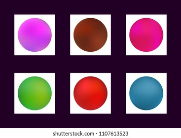 Gradient mesh. Collection of colorful blurred backgrounds. Set of blurry coloured textures. Vector illustration. Purple, brown, green, red, blue.