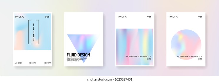 Gradient mesh cover set. Abstract backgrounds. Neon gradient mesh cover with holographic foil. 90s, 80s retro style. Pearlescent graphic template for book, annual, mobile interface, web app.
