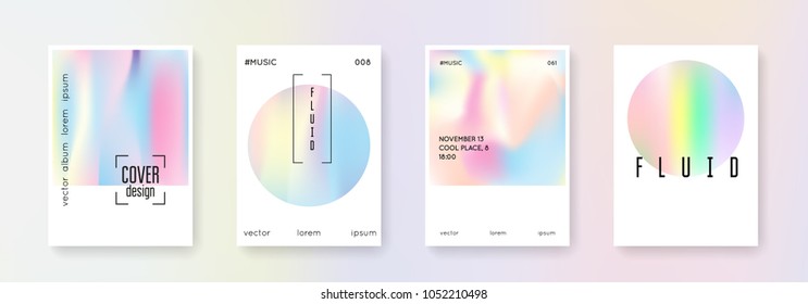 Gradient mesh cover set. Abstract backgrounds. Hipster gradient mesh cover with holographic foil. 90s, 80s retro style. Pearlescent graphic template for brochure, banner, wallpaper, mobile screen