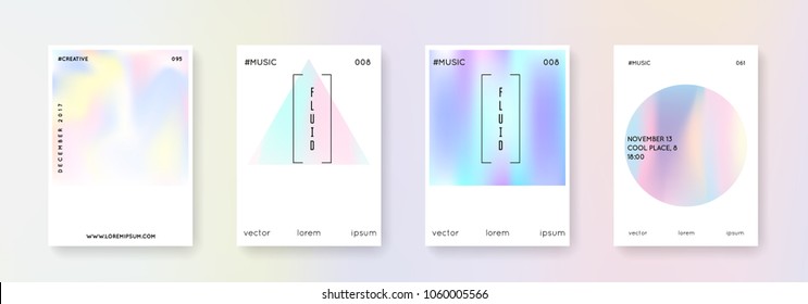 Gradient mesh cover set. Abstract backgrounds. Rainbow gradient mesh cover with holographic foil. 90s, 80s retro style. Iridescent graphic template for brochure, banner, wallpaper, mobile screen