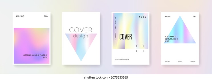 Gradient mesh cover set. Abstract backgrounds. Plastic gradient mesh cover with holographic foil. 90s, 80s retro style. Pearlescent graphic template for placard, presentation, banner, brochure.