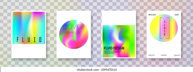 Gradient mesh cover set. Abstract backgrounds. Vintage gradient mesh cover with holographic foil. 90s, 80s retro style. Pearlescent graphic template for brochure, banner, wallpaper, mobile screen