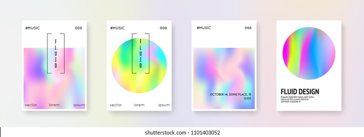 Gradient mesh cover set. Abstract backgrounds. Stylish gradient mesh cover with holographic foil. 90s, 80s retro style. Pearlescent graphic template for book, annual, mobile interface, web app.