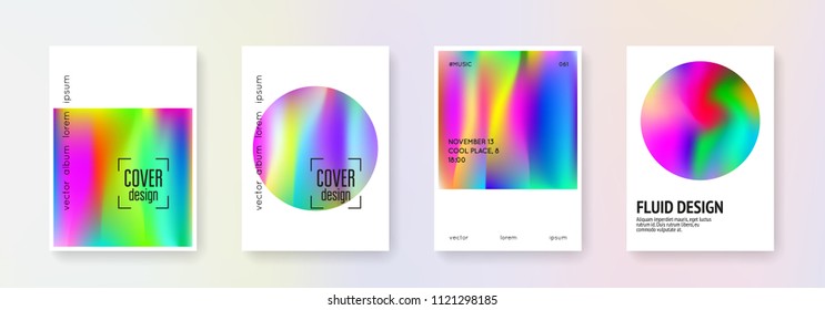 Gradient mesh cover set. Abstract backgrounds. Vibrant gradient mesh cover with holographic foil. 90s, 80s retro style. Pearlescent graphic template for brochure, banner, wallpaper, mobile screen