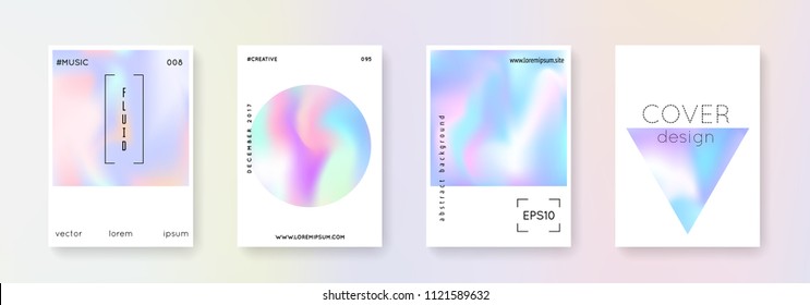 Gradient mesh cover set. Abstract backgrounds. Plastic gradient mesh cover with holographic foil. 90s, 80s retro style. Pearlescent graphic template for placard, presentation, banner, brochure.