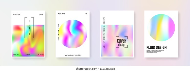 Gradient mesh cover set. Abstract backgrounds. Stylish gradient mesh cover with holographic foil. 90s, 80s retro style. Iridescent graphic template for placard, presentation, banner, brochure.