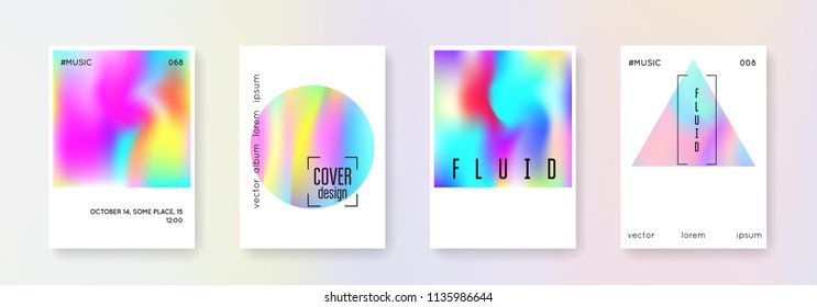 Gradient mesh cover set. Abstract backgrounds. Rainbow gradient mesh cover with holographic foil. 90s, 80s retro style. Pearlescent graphic template for brochure, banner, wallpaper, mobile screen