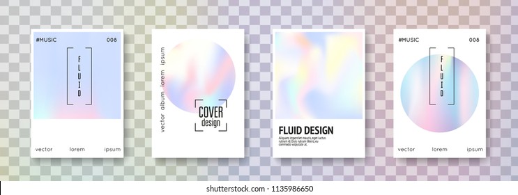 Gradient mesh cover set. Abstract backgrounds. Plastic gradient mesh cover with holographic foil. 90s, 80s retro style. Pearlescent graphic template for brochure, banner, wallpaper, mobile screen