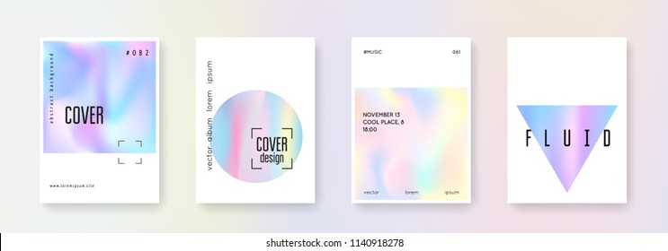 Gradient mesh cover set. Abstract backgrounds. Futuristic gradient mesh cover with holographic foil. 90s, 80s retro style. Iridescent graphic template for book, annual, mobile interface, web app.