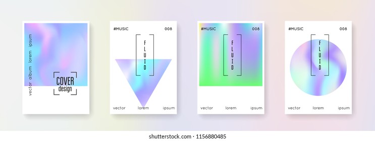 Gradient mesh cover set. Abstract backgrounds. Spectrum gradient mesh cover with holographic foil. 90s, 80s retro style. Pearlescent graphic template for brochure, banner, wallpaper, mobile screen