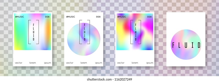 Gradient mesh cover set. Abstract backgrounds. Bright gradient mesh cover with holographic foil. 90s, 80s retro style. Iridescent graphic template for book, annual, mobile interface, web app.