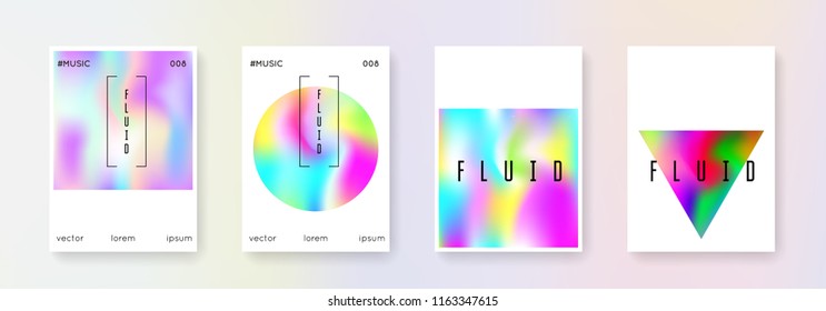 Gradient mesh cover set. Abstract backgrounds. Vintage gradient mesh cover with holographic foil. 90s, 80s retro style. Iridescent graphic template for book, annual, mobile interface, web app.