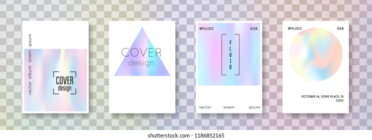 Gradient mesh cover set. Abstract backgrounds. Bright gradient mesh cover with holographic foil. 90s, 80s retro style. Iridescent graphic template for placard, presentation, banner, brochure.