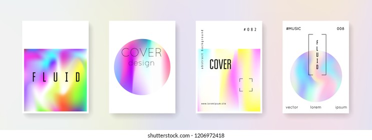 Gradient mesh cover set. Abstract backgrounds. Bright gradient mesh cover with holographic foil. 90s, 80s retro style. Pearlescent graphic template for book, annual, mobile interface, web app.