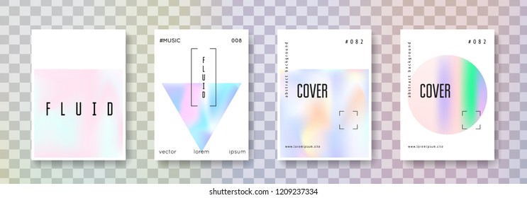 Gradient mesh cover set. Abstract backgrounds. Multicolor gradient mesh cover with holographic foil. 90s, 80s retro style. Pearlescent graphic template for book, annual, mobile interface, web app.