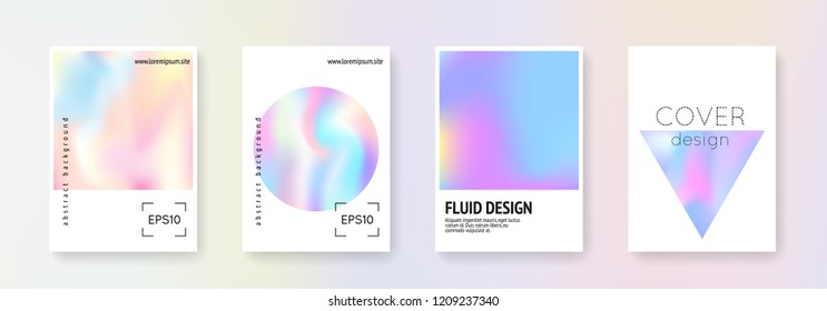 Gradient mesh cover set. Abstract backgrounds. Bright gradient mesh cover with holographic foil. 90s, 80s retro style. Iridescent graphic template for brochure, banner, wallpaper, mobile screen