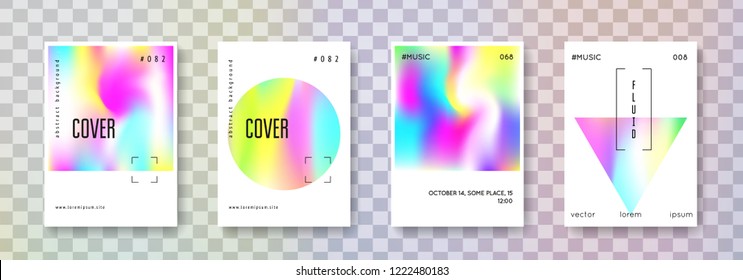 Gradient mesh cover set. Abstract backgrounds. Futuristic gradient mesh cover with holographic foil. 90s, 80s retro style. Iridescent graphic template for brochure, banner, wallpaper, mobile screen