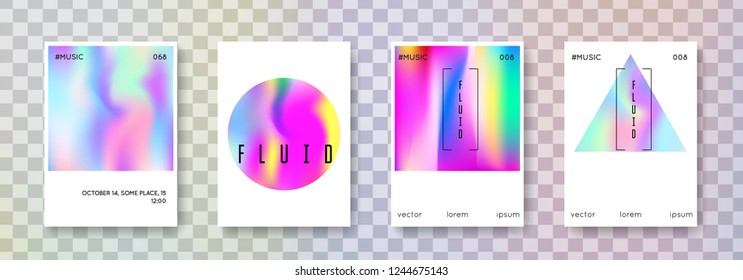 Gradient mesh cover set. Abstract backgrounds. Vibrant gradient mesh cover with holographic foil. 90s, 80s retro style. Pearlescent graphic template for brochure, banner, wallpaper, mobile screen