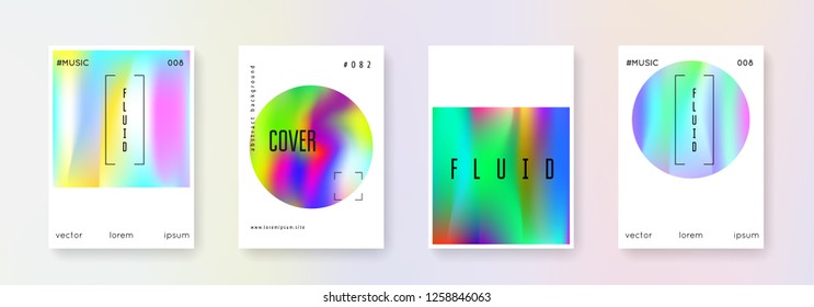 Gradient mesh cover set. Abstract backgrounds. Plastic gradient mesh cover with holographic foil. 90s, 80s retro style. Pearlescent graphic template for placard, presentation, banner, brochure.