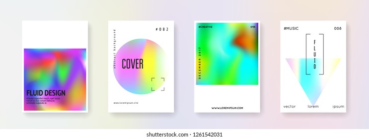 Gradient mesh cover set. Abstract backgrounds. Bright gradient mesh cover with holographic foil. 90s, 80s retro style. Iridescent graphic template for brochure, banner, wallpaper, mobile screen