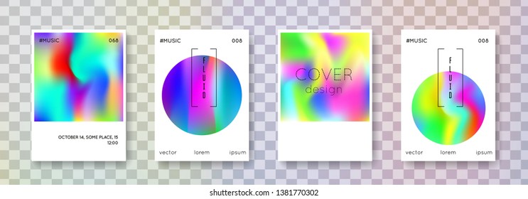 Gradient mesh cover set. Abstract backgrounds. Plastic gradient mesh cover with holographic foil. 90s, 80s retro style. Iridescent graphic template for book, annual, mobile interface, web app.