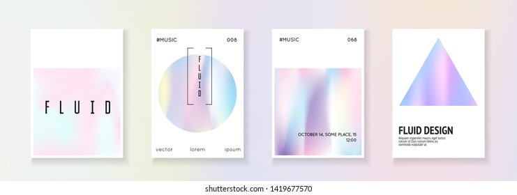 Gradient mesh cover set. Abstract backgrounds. Stylish gradient mesh cover with holographic foil. 90s, 80s retro style. Iridescent graphic template for placard, presentation, banner, brochure.
