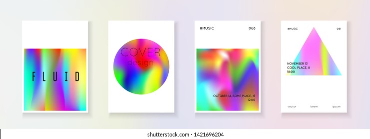 Gradient mesh cover set. Abstract backgrounds. Vintage gradient mesh cover with holographic foil. 90s, 80s retro style. Iridescent graphic template for book, annual, mobile interface, web app.